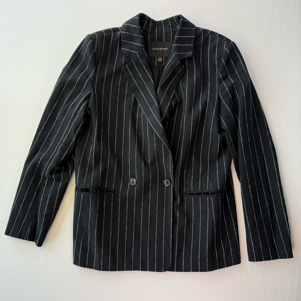 Banana Republic Women's Sz 4 Linen Blend Preppy Dbl Breasted Blazer Old Money
